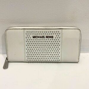 White Microstud center Stripe Saffiano Leather Zip Around Wallet